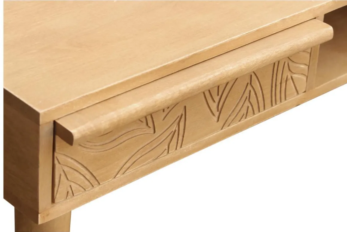 Discount Miliboo Escritorio étnico de madera maciza de mango tallada con 2 cajones KAFFIR