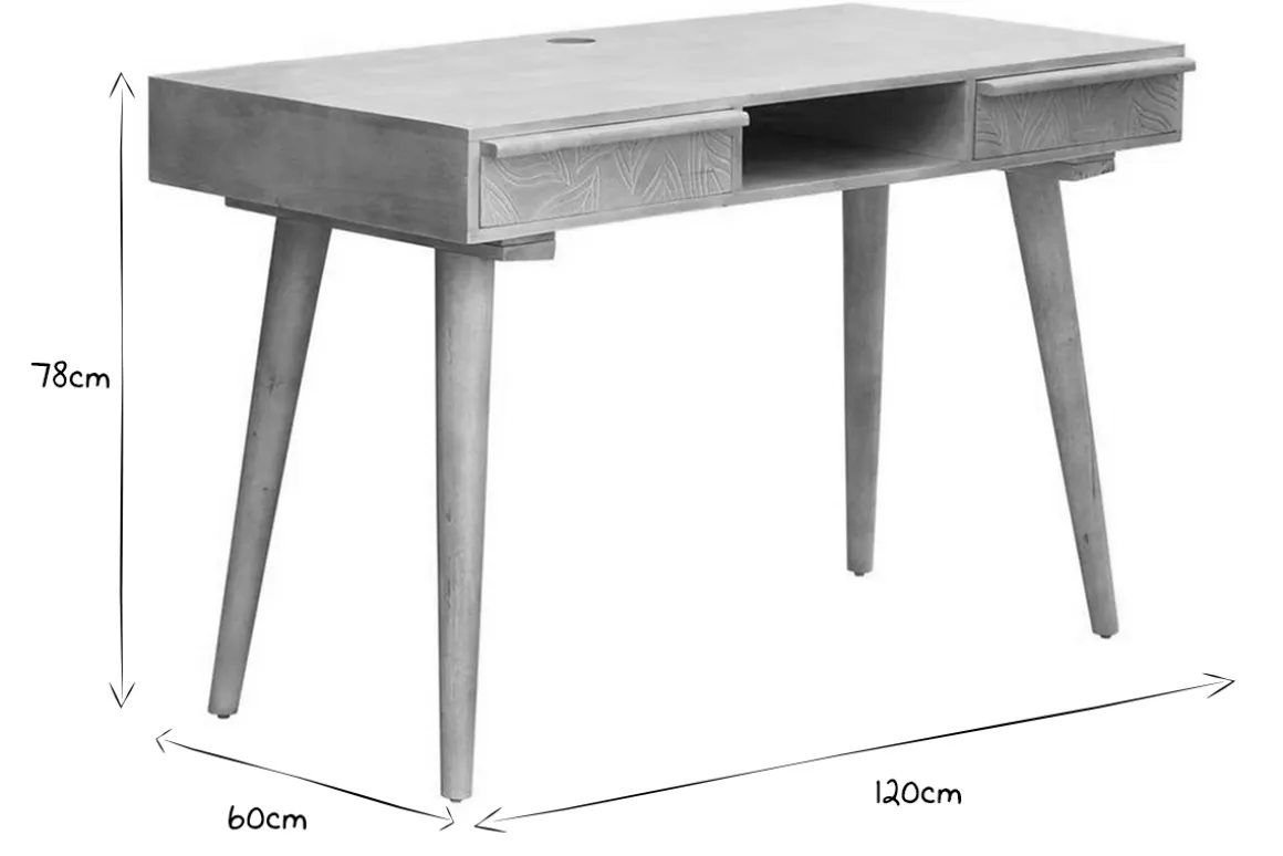 Discount Miliboo Escritorio étnico de madera maciza de mango tallada con 2 cajones KAFFIR