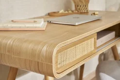 Sale Miliboo Escritorio vintage con almacenaje de madera clara y caña 120 cm OLYMPE