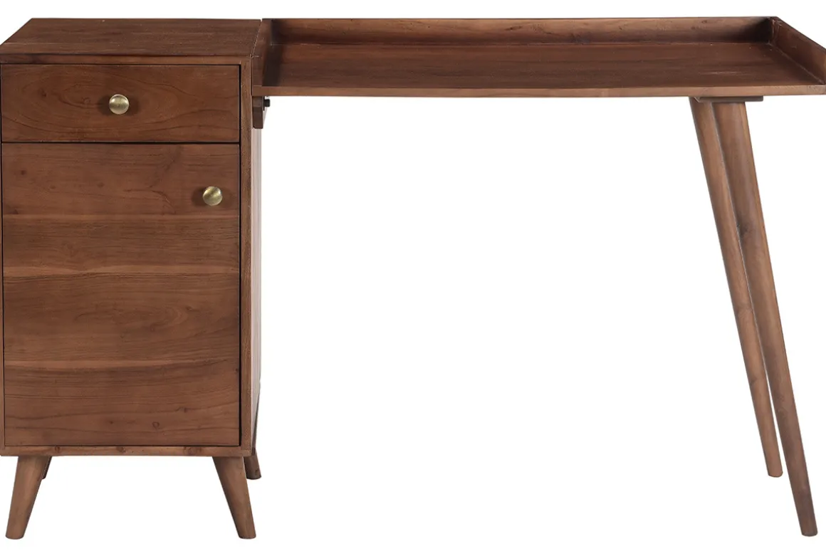 Discount Miliboo Escritorio vintage con compartimento de almacenaje de madera de acacia maciza 130 cm ROBY
