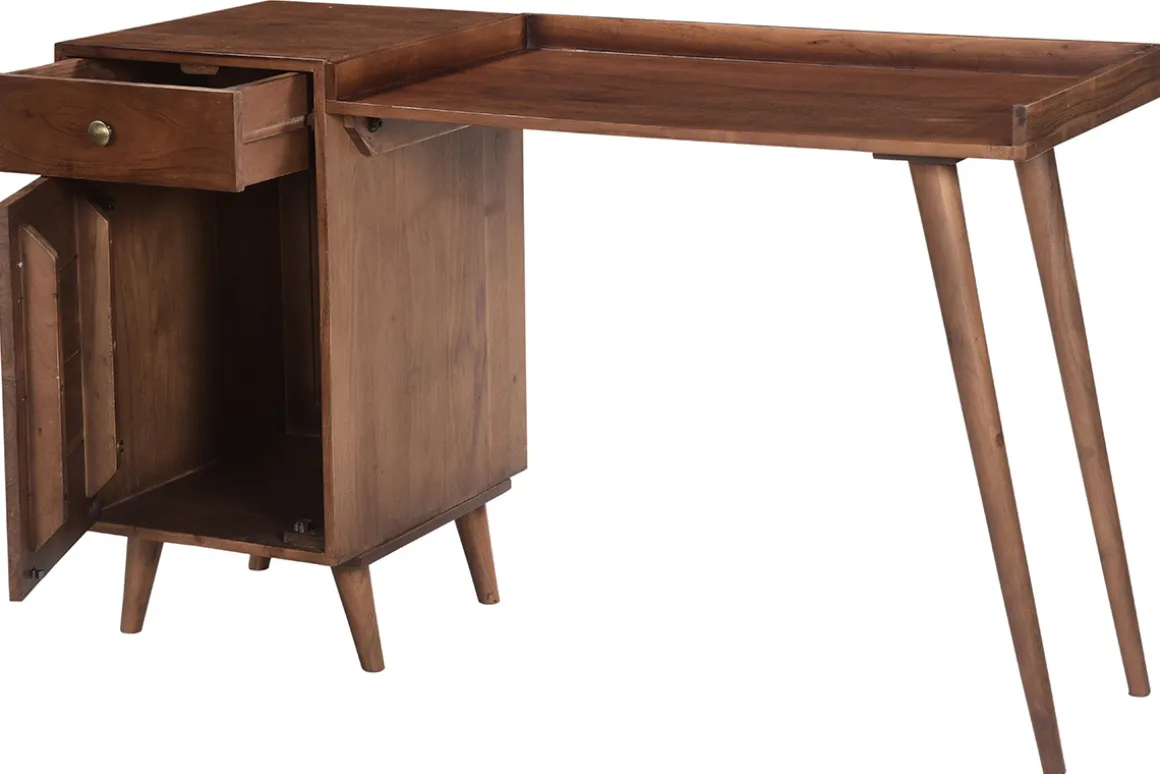 Discount Miliboo Escritorio vintage con compartimento de almacenaje de madera de acacia maciza 130 cm ROBY