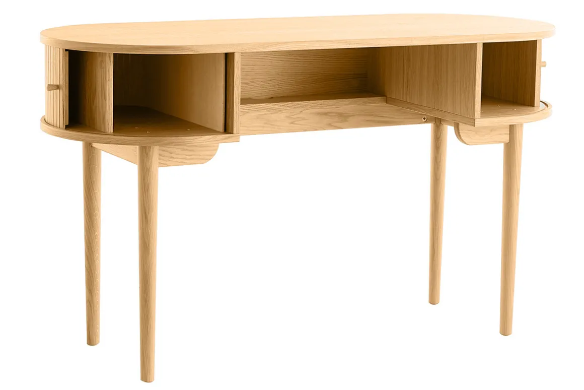 Discount Miliboo Escritorio vintage de contrachapado de roble con patas de roble macizo EPIC