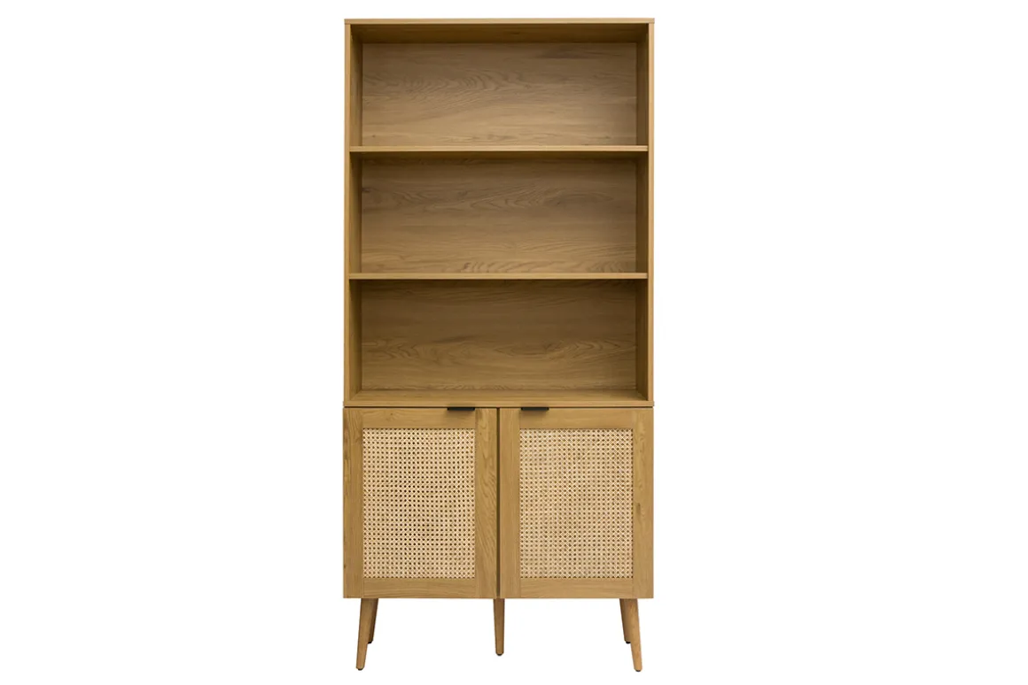 Online Miliboo Estantería acabado en madera clara, rejilla de ratán y metal negro L90 MANILLE
