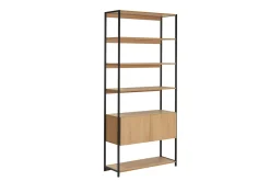 Sale Miliboo Estantería con espacio de almacenaje cerrado de madera de roble claro y acabado metálico negro 94 cm FLEA