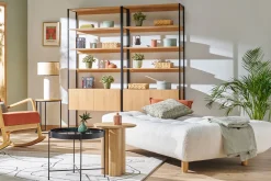 Sale Miliboo Estantería con espacio de almacenaje cerrado de madera de roble claro y acabado metálico negro 94 cm FLEA