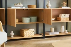 Sale Miliboo Estantería con espacio de almacenaje cerrado de madera de roble claro y acabado metálico negro 94 cm FLEA