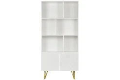 Clearance Miliboo Estantería de diseño con grabados blanco mate y metal dorado con 2 puertas 86 cm OZEN