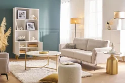 Clearance Miliboo Estantería de diseño con grabados blanco mate y metal dorado con 2 puertas 86 cm OZEN