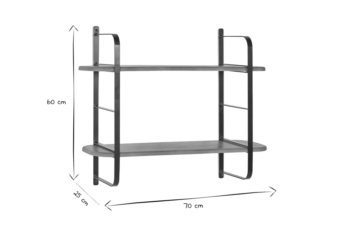 Best Sale Miliboo Estantería de pared de madera maciza de mango y metal negro 70 cm AKINA