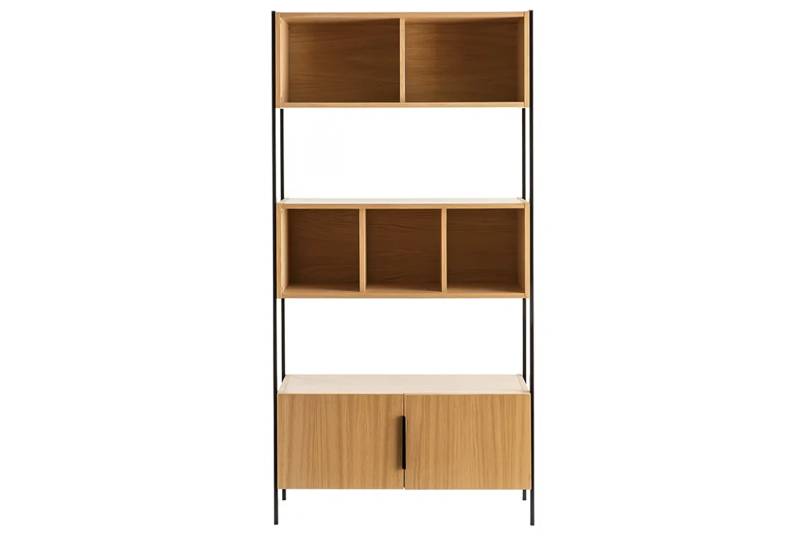 Cheap Miliboo Librería de contrachapado de roble con patas de metal negro SILKA