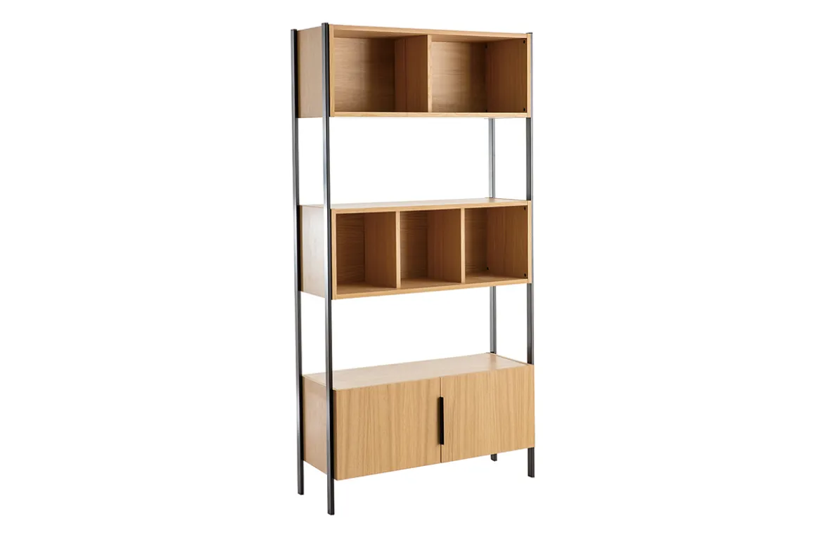 Cheap Miliboo Librería de contrachapado de roble con patas de metal negro SILKA
