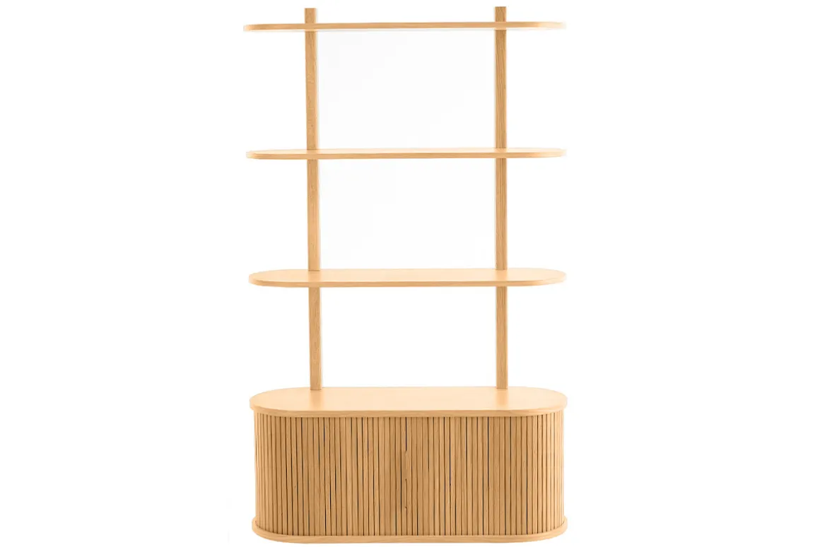 Clearance Miliboo Librería de pared de roble claro con almacenaje y 2 puertas correderas 90 cm EPIC