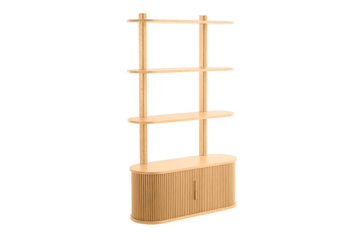 Clearance Miliboo Librería de pared de roble claro con almacenaje y 2 puertas correderas 90 cm EPIC