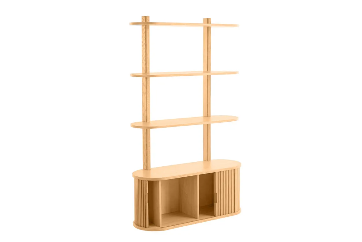 Clearance Miliboo Librería de pared de roble claro con almacenaje y 2 puertas correderas 90 cm EPIC