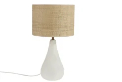 Hot Miliboo Lámpara de mesa blanca de cerámica efecto piedra con pantalla de rafia 49 cm PYRUS
