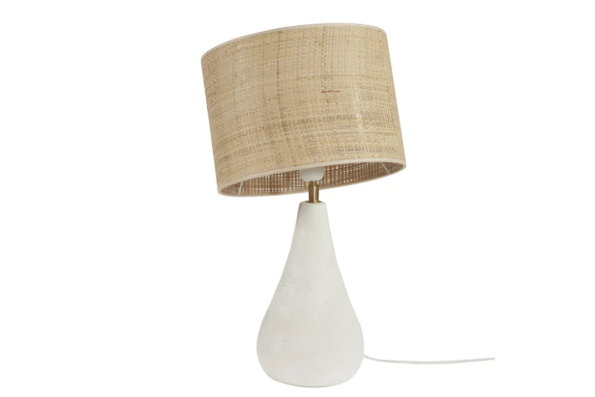 Hot Miliboo Lámpara de mesa blanca de cerámica efecto piedra con pantalla de rafia 49 cm PYRUS