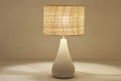 Hot Miliboo Lámpara de mesa blanca de cerámica efecto piedra con pantalla de rafia 49 cm PYRUS