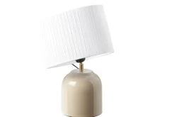 Flash Sale Miliboo Lámpara de mesa color topo de cerámica brillante con pantalla de tela plisada blanca 35 cm PIEGA