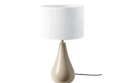 Store Miliboo Lámpara de mesa color topo de cerámica brillante con pantalla de tela plisada blanca 49 cm TROIA
