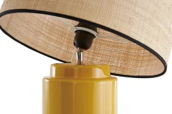 Store Miliboo Lámpara de mesa de cerámica esmaltada amarilla con pantalla de rafia BERRO