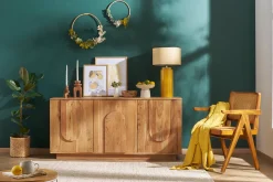 Store Miliboo Lámpara de mesa de cerámica esmaltada amarilla con pantalla de rafia BERRO