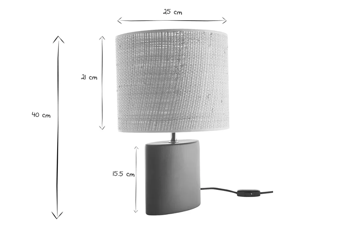 Flash Sale Miliboo Lámpara de mesa de cerámica azul petróleo mate con pantalla de rafia natural 40 cm TIGA