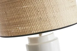 Shop Miliboo Lámpara de mesa de cerámica esmaltada blanca con pantalla de rafia natural 64 cm MAJES