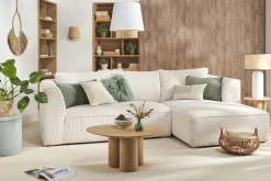Shop Miliboo Lámpara de mesa de cerámica esmaltada blanca con pantalla de rafia natural 64 cm MAJES