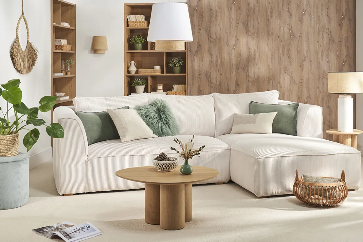 Shop Miliboo Lámpara de mesa de cerámica esmaltada blanca con pantalla de rafia natural 64 cm MAJES