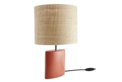 Outlet Miliboo Lámpara de mesa de cerámica terracota mate con pantalla de rafia natural 40 cm TIGA