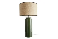 Sale Miliboo Lámpara de mesa de cerámica esmaltada verde con pantalla de rafia natural 64 cm MAJES