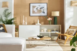 Sale Miliboo Lámpara de mesa de cerámica esmaltada verde con pantalla de rafia natural 64 cm MAJES