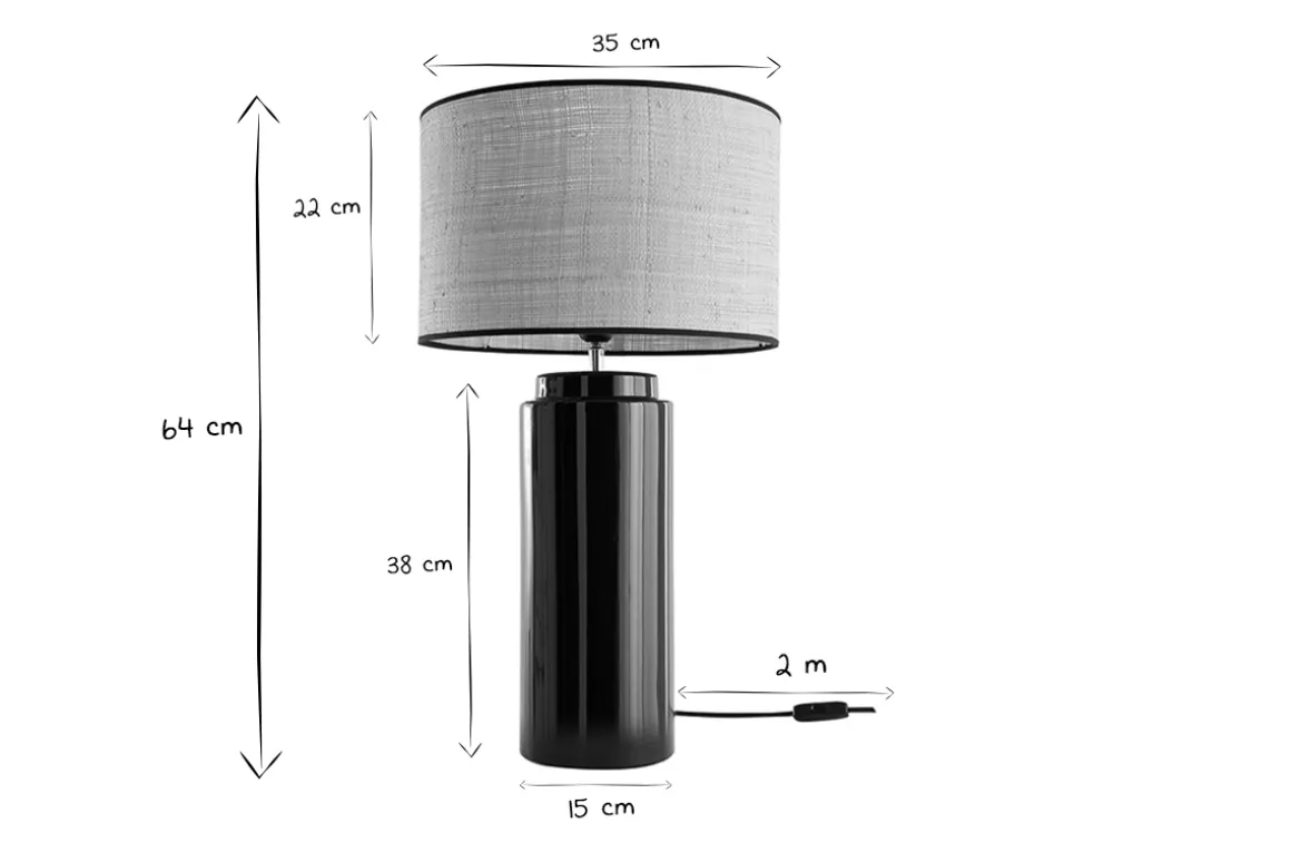 Cheap Miliboo Lámpara de mesa de cerámica esmaltada negra con pantalla de rafia BERRO