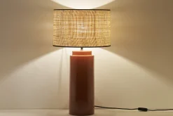 Online Miliboo Lámpara de mesa de cerámica esmaltada terracota con pantalla de rafia natural 64 cm MAJES