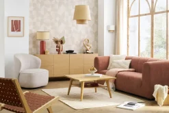 Online Miliboo Lámpara de mesa de cerámica esmaltada terracota con pantalla de rafia natural 64 cm MAJES