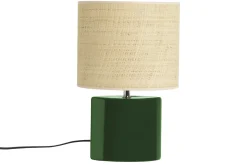 Flash Sale Miliboo Lámpara de mesa de cerámica verde oscuro con pantalla de rafia natural 40 cm TIGA