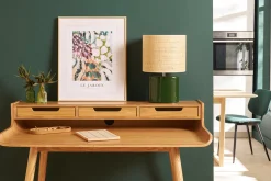 Flash Sale Miliboo Lámpara de mesa de cerámica verde oscuro con pantalla de rafia natural 40 cm TIGA