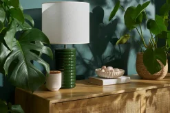 Hot Miliboo Lámpara de mesa de cerámica esmaltada verde oscuro con pantalla de color crudo 53 cm BERRO