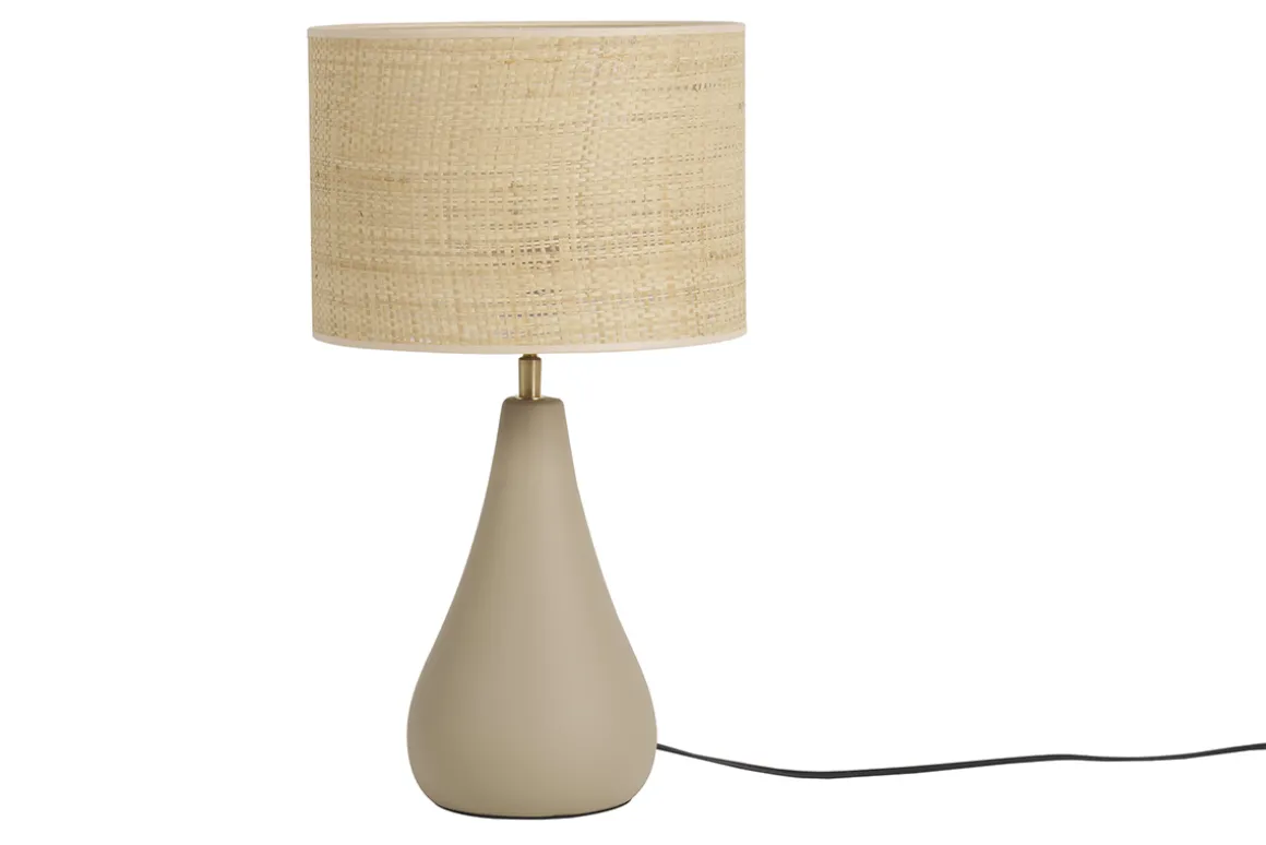 Discount Miliboo Lámpara de mesa de cerámica color topo mate con pantalla de rafia 49 cm PYRUS