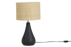 Flash Sale Miliboo Lámpara de mesa de cerámica negra mate con pantalla de rafia 49 cm PYRUS
