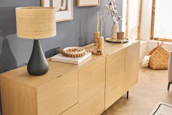 Flash Sale Miliboo Lámpara de mesa de cerámica negra mate con pantalla de rafia 49 cm PYRUS