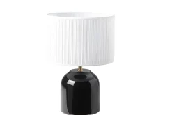 Cheap Miliboo Lámpara de mesa negra de cerámica brillante con pantalla de tela plisada blanca 35 cm PIEGA