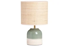Discount Miliboo Lámpara de mesa verde de cerámica y pantalla de mimbre H35 cm PIEGA
