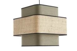 Best Sale Miliboo Lámpara de techo colgante de lino verde caqui y rafia natural 35 cm TERA