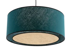 Shop Miliboo Lámpara de techo de lino azul pavo y rafia 50 cm de diám. TRAVES