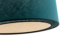Shop Miliboo Lámpara de techo de lino azul pavo y rafia 50 cm de diám. TRAVES