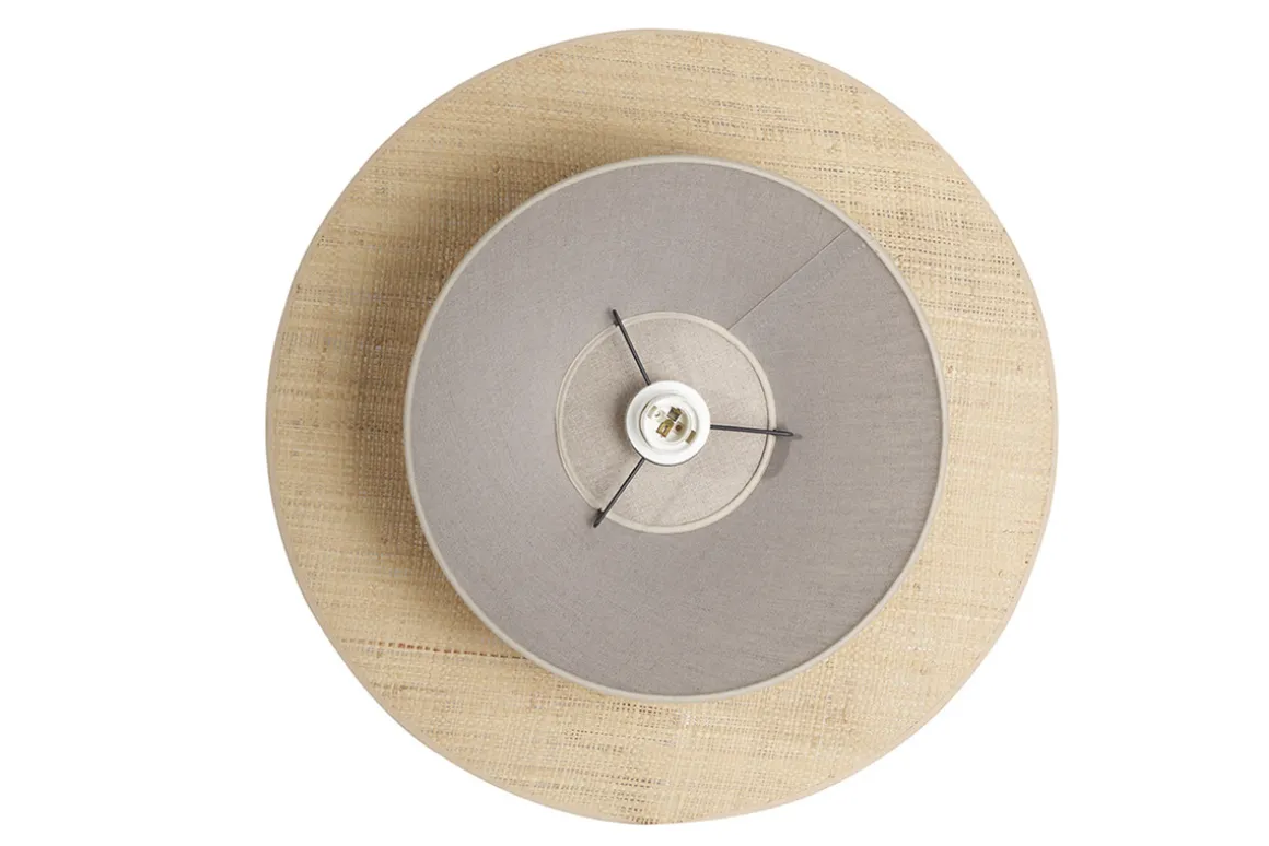 Best Sale Miliboo Lámpara de techo de lino beige y rafia natural 55 cm AZAMI