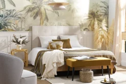 Best Sale Miliboo Lámpara de techo de lino beige y rafia natural 55 cm AZAMI