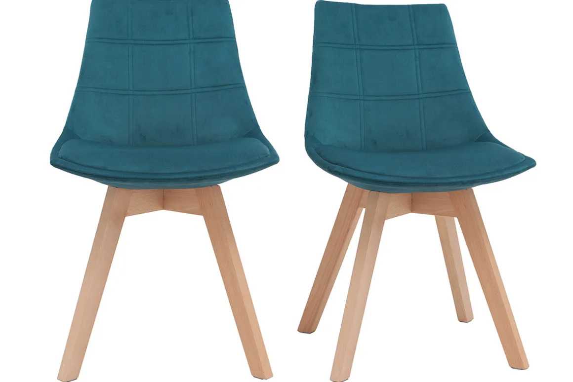 Sale Miliboo Lote de 2 sillas diseño nórdico madera y terciopelo azul petróleo MATILDE