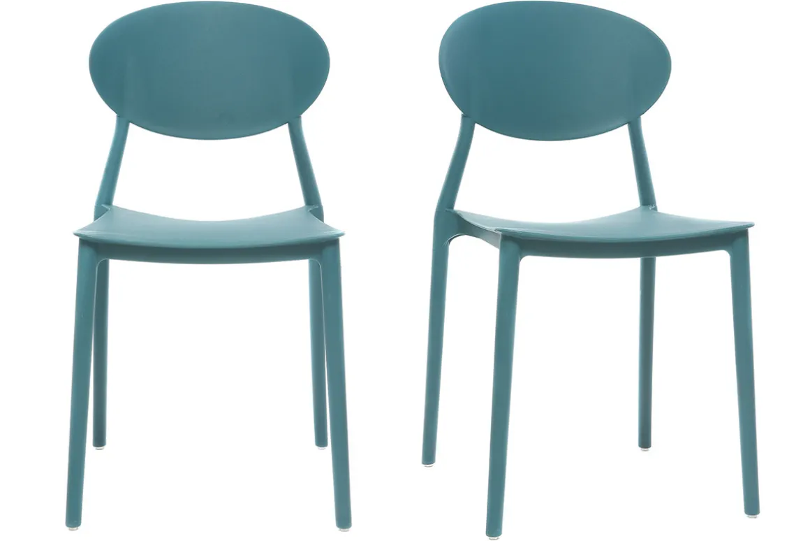 New Miliboo Lote de 2 sillas modernas azul petroleo polipropileno ANNA